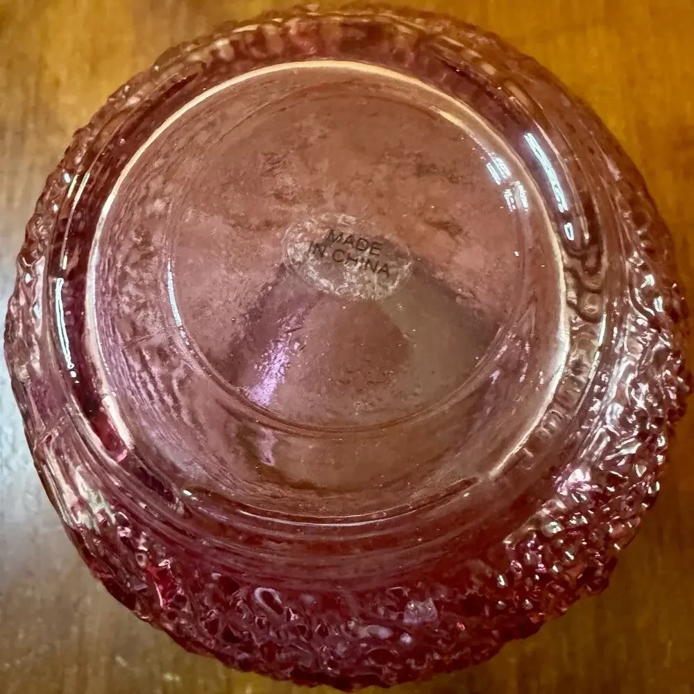 Vintage Cranberry Pink Textured Art Glass Vase Bulb Base 8” Made in China
